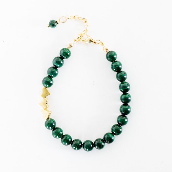 Malachite Beaded Bracelet with Heart Accents - Picture 3 of 5